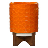 Orla Kiely Ceramic Plant Pot with Wooden Stand (Medium) - 60s Stem Poppy