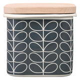 Orla Kiely Enamel Storage Jar with Wooden Lid - Linear Stem Slate