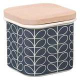 Orla Kiely Enamel Storage Jar with Wooden Lid - Linear Stem Slate