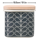Orla Kiely Enamel Storage Jar with Wooden Lid - Linear Stem Slate