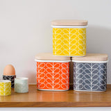 Orla Kiely Enamel Storage Jar with Wooden Lid - Linear Stem Slate
