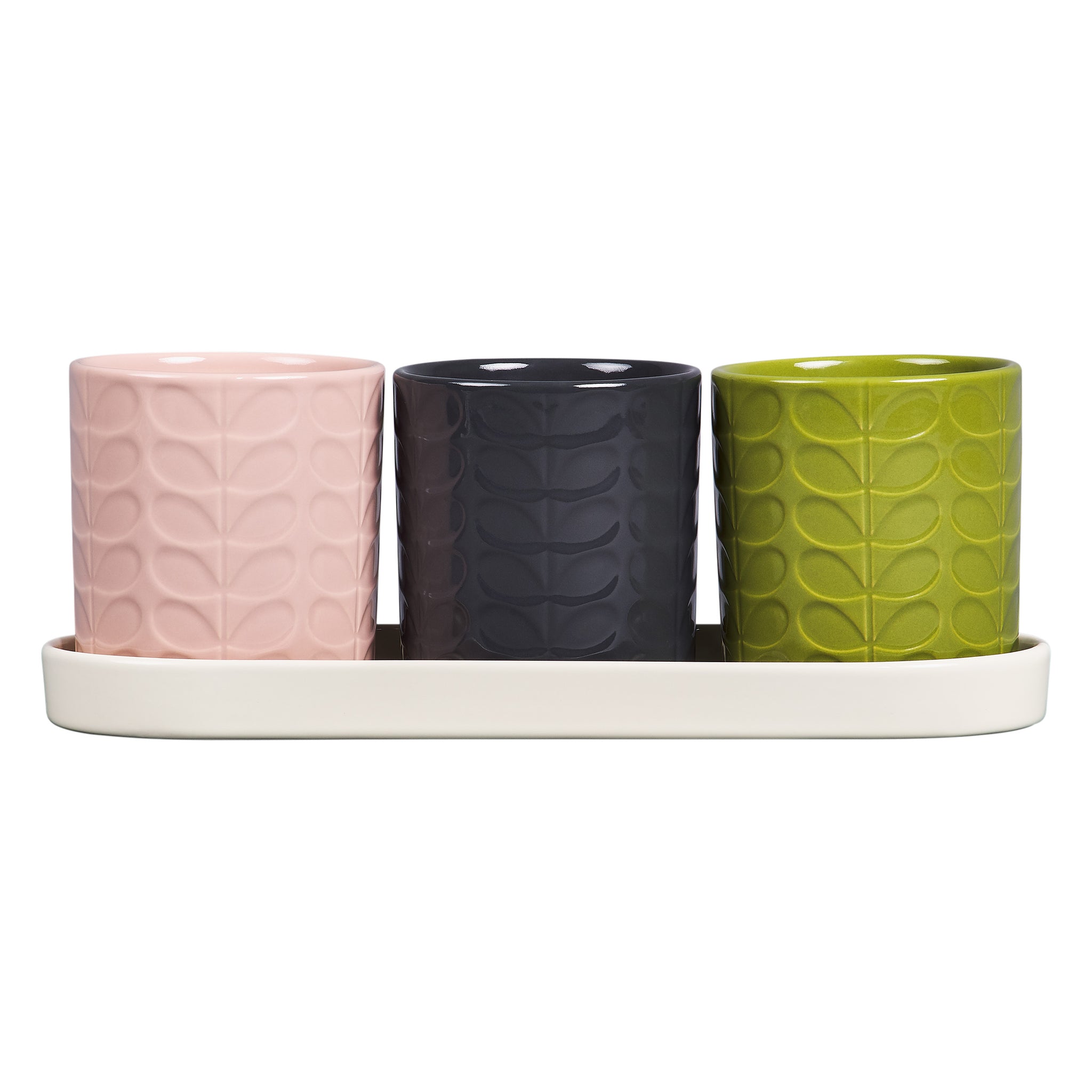 orla kiely plant pot with stand Orla Kiely Set of 3 Ceramic Herb Pots with Tray