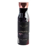 Ted Baker Double Walled Insulated Water Bottle, Black Clove Floral Design, Stainless Steel, Rose Gold Hexagonal Lid, 425ml
