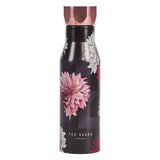 Ted Baker Double Walled Insulated Water Bottle, Black Clove Floral Design, Stainless Steel, Rose Gold Hexagonal Lid, 425ml