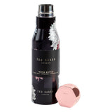Ted Baker Double Walled Insulated Water Bottle, Black Clove Floral Design, Stainless Steel, Rose Gold Hexagonal Lid, 425ml