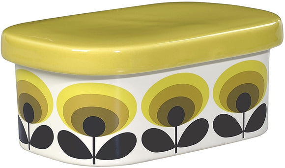 Orla Kiely 70’s Oval Flower Yellow Ceramic Butter Dish with Lid