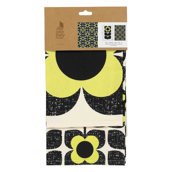Orla Kiely Set of 2 Tea Towels - Scribble Square Flower Primrose