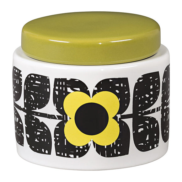 Orla Kiely Small Ceramic Storage Jar with Lid - Scribble Square Flower Sunshine