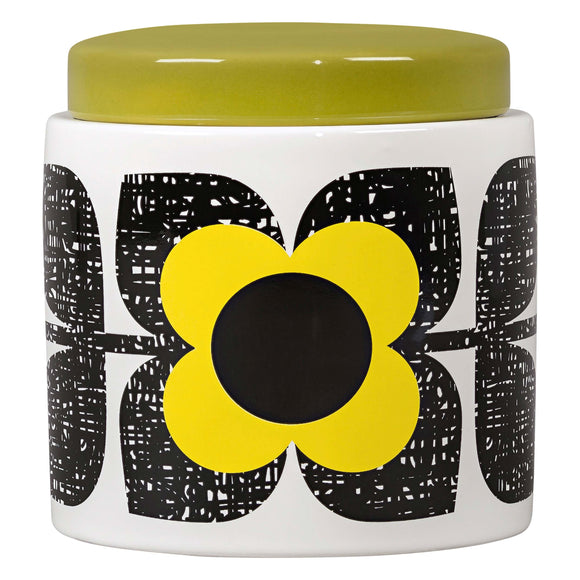 Orla Kiely Ceramic Storage Jar with Lid (1 Litre) - Scribble Square Flower Sunshine