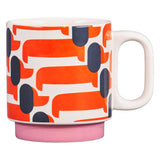 Orla Kiely Dachshund Papaya Stacking Mugs - Set of 4