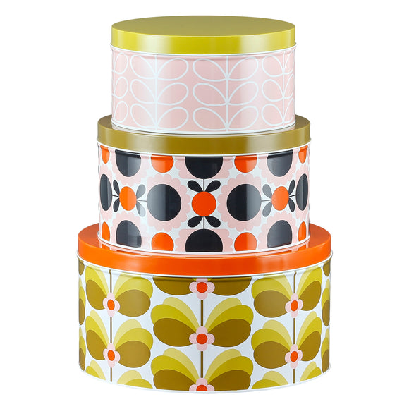 Orla Kiely Set of 3 Nesting Cake Tins - Butterfly Flower, Scallop Flower, Linear Stem