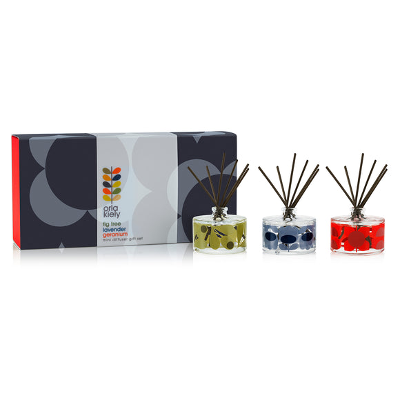 Orla Kiely Midnight Shadow Flower Mini Reed Diffuser Gift Set, 3 x 30ml